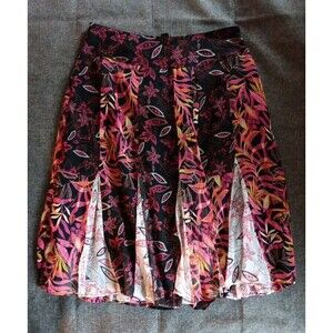 Skirt XL Black Women Lifestyle Studios Elastic Waist Pleated Floral Below Knee